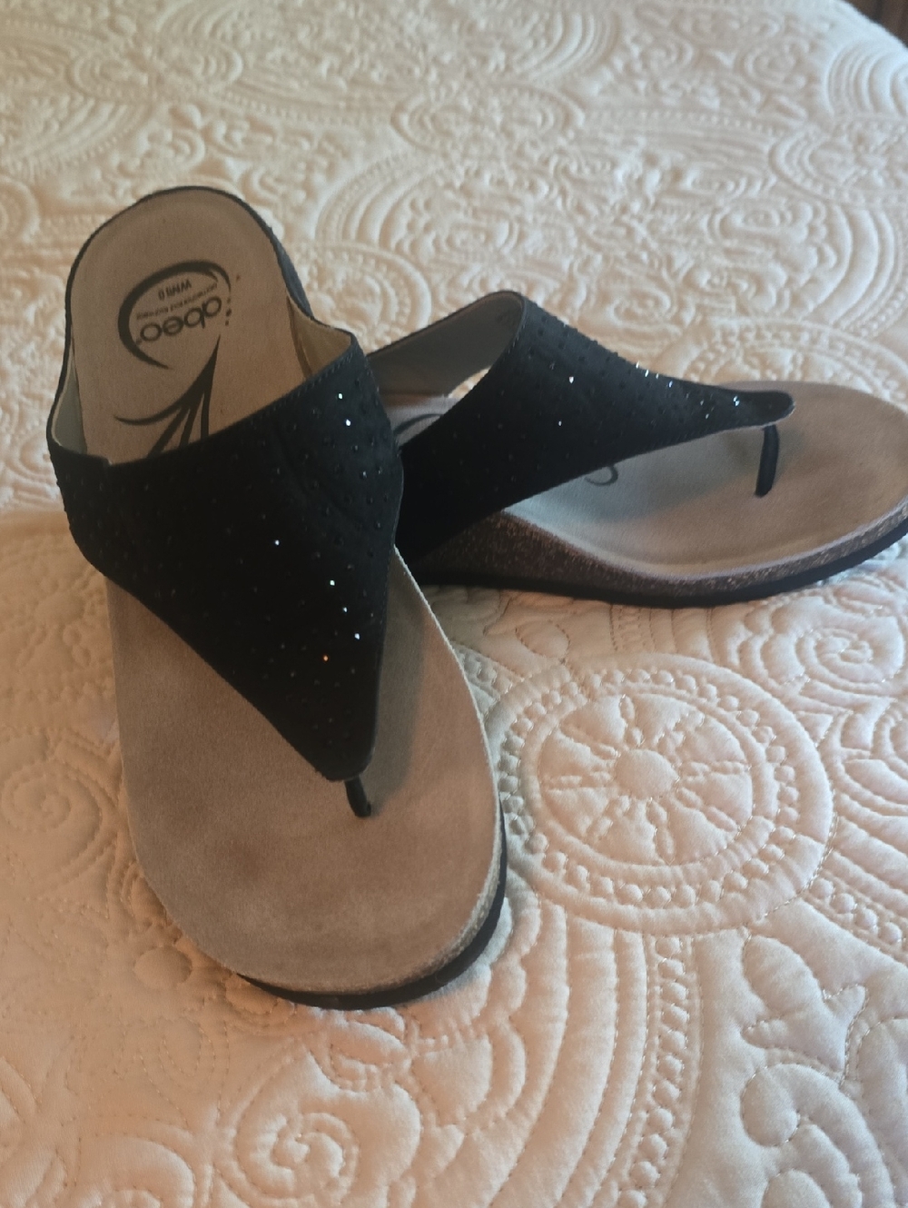 Abeo Black Suede Sparkle Thong Sandals